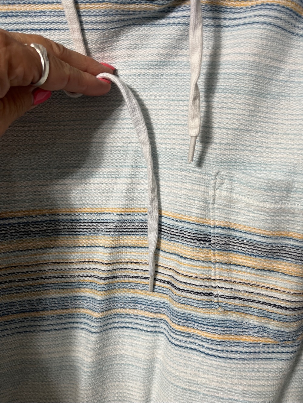 Billabong Light Blue and Beige Striped Hooded Long Sleeve Shirt - Picture 4 of 5